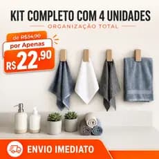 Kit 4 Suportes de Toalha para Banheiro | Fixação Fácil Sem Furar | Organizador Moderno e Prático - Suporte de Toalha