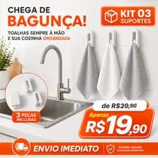 Organizador de Pano de Prato Kit 3 Suportes Cozinha Sem Furo Prático e Moderno Porta Toalha Cozinha Multiuso