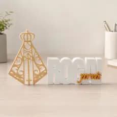 Letreiro Rogai Por Nós Nossa Senhora Aparecida Decorativo Artigos Religiosos Mesa Rack Presente Católico Branco Letreiro