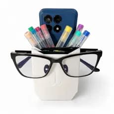 Porta Objetos Gatinho Organizador de Mesa 3 em 1 Porta Óculos Suporte Celular Canetas Escritório Porta Óculos Celular
