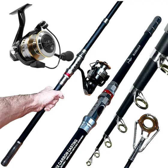 KIT DE PESCA PRAIA COSTAO COSTEIRA ALTO MAR MOLINETE 7000 14 ROLAMENTOS VARA 3.60M - 10 -40LB - EM CARBONO PESQUEIRO