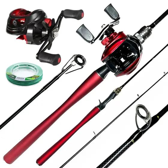 KIT DE PESCA CARRETILHA 19 ROLAMENTOS DRAG 4.5KG C/ VARA 1.80M CARBONO 15-45LB - 2 PARTES