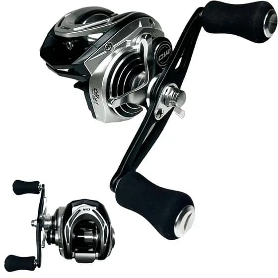 CARRETILHA DE PESCA CW MG SILVER - 9 ROLAMENTOS - DRAG 8KG - COROA/PINHAO EM BRONZE