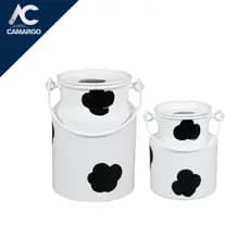 Kit 2 Leiteiras de Alumínio com Mancha Vaca ou Branca (2 litros e 1 litro)