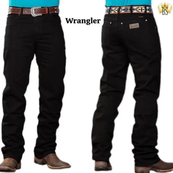 Calça country preta jeans grosso larga montaria cowboy masculina algodão