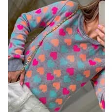 Blusa de frio multicolorida de corações tendência 2024