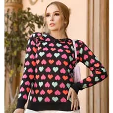 Blusa de frio inverno  multicolorida estampa de coracoes