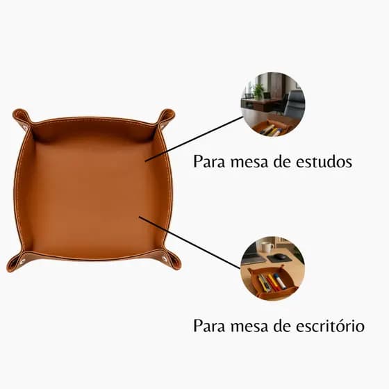Porta Treco de Escritório em Couro Ecológico Caramelo