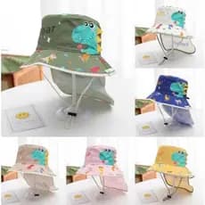 Bucket Chapéu de Sol para Bebes com Proteção UV Caps. de Pescador pá criança dinossauro Unissex.