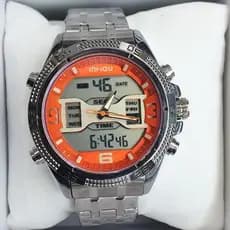 Relógio Masculino Ana-digi Metal A Prova D'Água Marca Inhou Modelo 1813 46mm