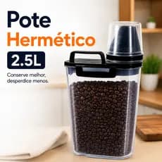 Kit Pote Hermético 2,5L Com Dosador e Copo Medidor Travas Laterais Armazenador de Grãos Liquidos Multiuso