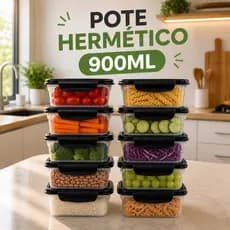Kit Potes Herméticos 900ml com Travas Laterais Livre BPA para Alimentos
