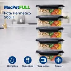 Kit 10 ou 5 Marmita Pote 500ml Travas Laterais reutilizável - Livre de BPA Alimentos Organiza