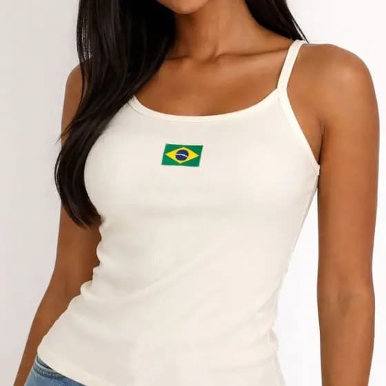 REGATA DO BRASIL MINIMALISTA BORDADA EM RIBANA PARA COPA DO MUNDO TORCIDA P M G GG