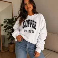 Blusa de Frio Moletom Feminino Gola careca Bear Blusão  Coffee Weather  Flanelado  Algodão