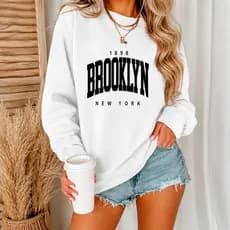 Moletom Gola Redonda Blusa Frio Básico Careca Casaco Feminino Masculino Flanelado Algodão Brooklyn