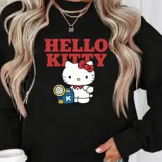 Moletom Feminino Estampado Hello kitty Gatinha Casual Gola Careca Blusa de Frio Blogueira  Tumblr  Inverno Capote