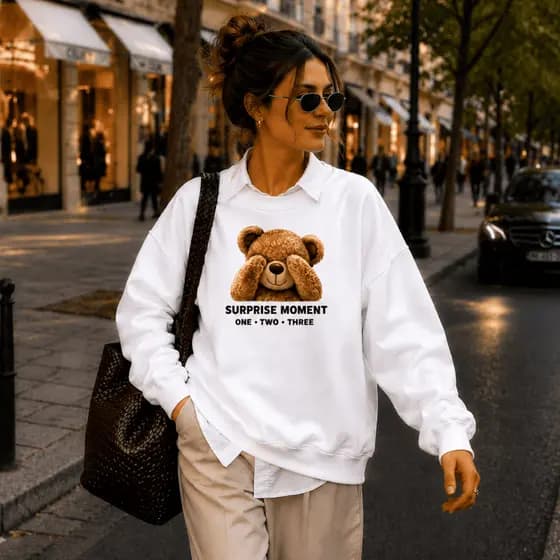 Moletom Feminino Casual Urso Tendencia Gola Redonda Tendência Inverno