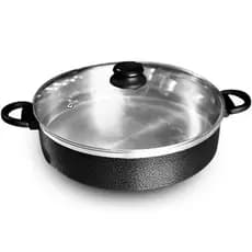 Panela Tacho Aluminio Craqueado P/ Paella Risoto Moqueca 26 e 30cm Tampa Vidro