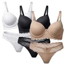 Kit 3 ou 2 Conjunto Plus Size Sutiã Com Bojo e Calcinha com Detalhes em Renda Confortável
