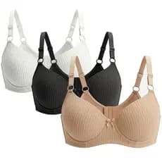 Kit 3 ou 2 Sutiãs Plus Size com Bojo e Aro Reforçado Canelado Alça Regulável Confortável Sustentação