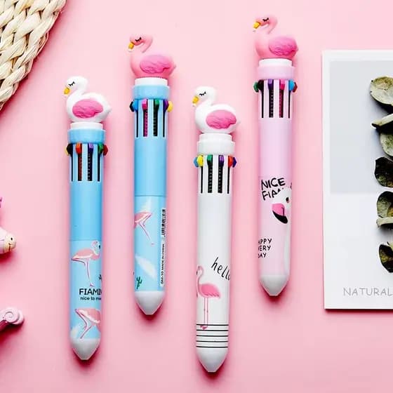 Flamingo Pastel Feminino Coração Série Canetas Esferográficas De 10 Cores , Multicolorido Estudante Escritório Mão Conta