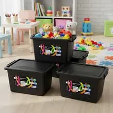 Caixa C/trava P/brinquedo Organizadora 20 Litros Cor- Preta - Preto