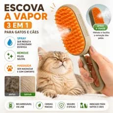 Escova a Vapor de Gatos e Cães Massagem Remoção de Pelos Elétricas Recarregável