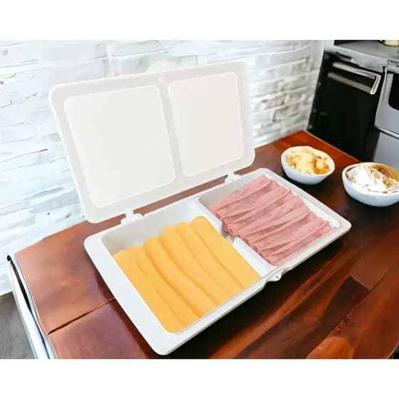 Porta Frios Queijo Presunto Vasilha Potinho Mussarela Tampa 2 Divisórios Mantimentos Conserva a Temperatura ou Porta Treco Pratico e Resistente