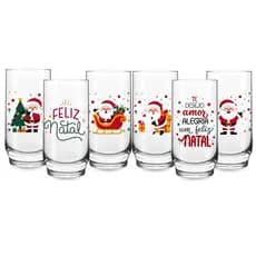 Conj 6 Copos Copos 300ml Vidro Personalizado Estampado Natal Papai Noel Decoração Natalina
