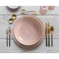 6 UNI. Pratos Fundos Rosa Feito em Cerâmica Resistente Ideal Para Massas Sopas Caldos Mesa Posta