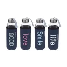 Garrafa Squeeze 400ml Vidro c/ Capa Academia Esportes Musculação Fitness Tampa de Inox Proteção Capa Frases Love Smile Good Life Agua Gelada Bebidas Liquidas Ciclismo Acompanhamento Alça Manuseio Funcional Resistente Envio Aleatorio Ecologico-friendly