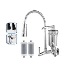 Torneira com Filtro Gourmet Flexível Cozinha Parede c/ Ducha 2 Jatos 1/4 de Volta + Refil