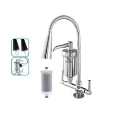 Torneira com Filtro Gourmet Flexível Cozinha Bancada c/ Ducha 2 Jatos 1/4 de Volta com Refil