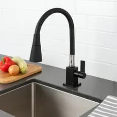Torneira de Cozinha Quadrada Preta Gourmet Flexível Bancada com Ducha Chuveirinho 2 Jatos Cromada 1/4 de Volta Chuveiro