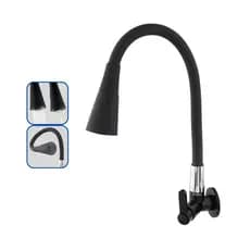 Torneira Cozinha Gourmet Parede Preta All Black Flexível c/ Ducha 2 Jatos 1/4 de Volta