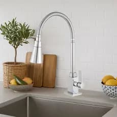 Torneira Quadrada Gourmet Flexível Bancada C/ Ducha 2 Jatos Cromada
