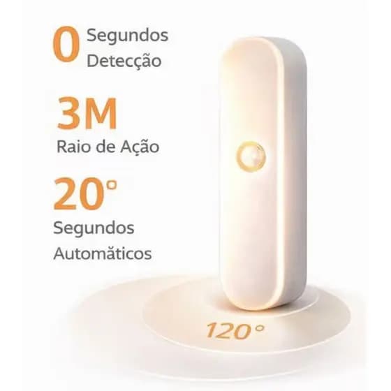 Lâmpada Led Recarregável Sem fio Inteligente com Sensor de Presença Luminária 14x4cm
