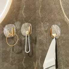 Kit de Gancho Adesivo Decorativo Transparente com Suporte Dourado Prata Sem Furar