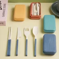 Kit Talheres Desmontaveis Portáteis 4 Peças com Estojo Colher, Garfo, Faca e Hashi