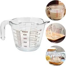 Jarra Medidora Copo De Vidro Temperado 500ml Alça Receitas Cozinha Resistente Graduada ML OZ