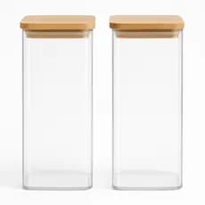 Kit 2 Potes Herméticos Vidro Quadrado Porta Mantimentos 1350ml Tampa Bambu Hermético Tamanho Grande