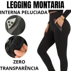 Calça Legging Montaria Peluciada Com Bolso Cintura Alta Zero Transparência Inverno LM125