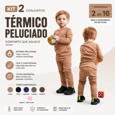 Kit 2 Conjuntos Roupa de Inverno Infantil Peluciado Segunda Pele 2 ao 16