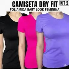 Kit 2 Camiseta Feminina Dry Fit Poliamida Baby look Academia Esportivo Fitness