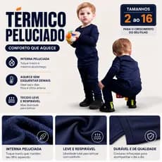 Conjunto Térmico Infantil Peluciado Segunda Pele Inverno Menino Menina Roupa Térmica Tam 2 ao 16