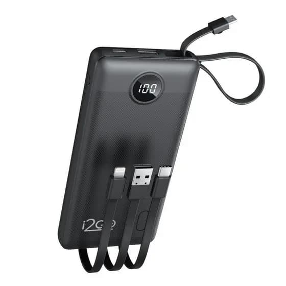 Carregador Portátil Power Bank i2GO 10000mAh Cabos Micro-USB USB-C Lightning e USB-A