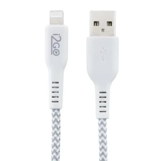 Cabo Lightning i2GO iPhone 5 até 14 Nylon Trançado 1m Branco e Cinza