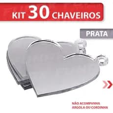 Kit c/ 25 Chaveiros Coração em Acrílico Espelhado Prata 2mm
