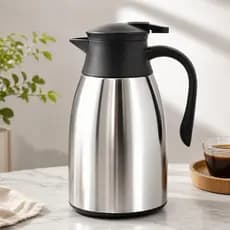 Garrafa Térmica Inox 1 Litro Parede Dupla Vidro com Cabo Chá Café Bebidas Quentes e Frias